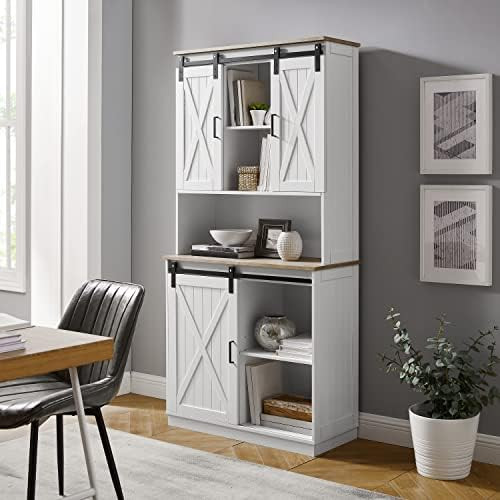 GOOD & GRACIOUS Kitchen Pantry Storage Cabinet with 4 Shelves and Sliding Farmhouse Doors White Pain | Amazon (US)