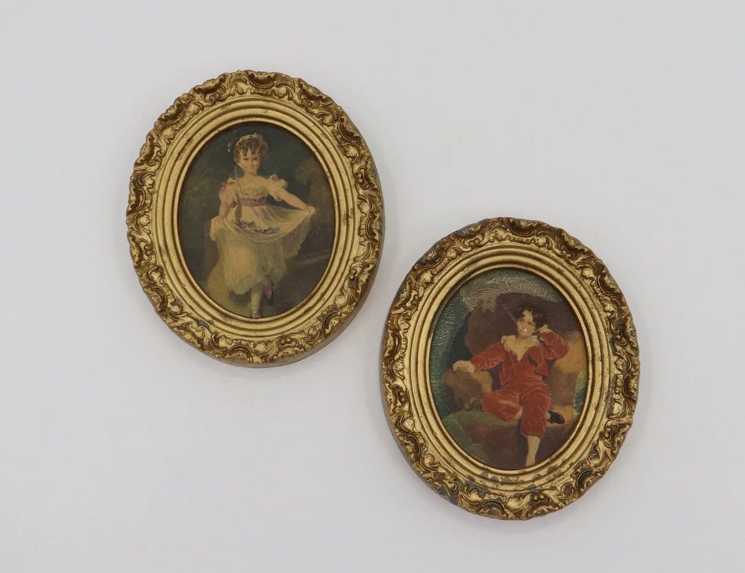 Two Vintage Gold Framed Oval Pictures  Rococo Children - Etsy | Etsy (US)