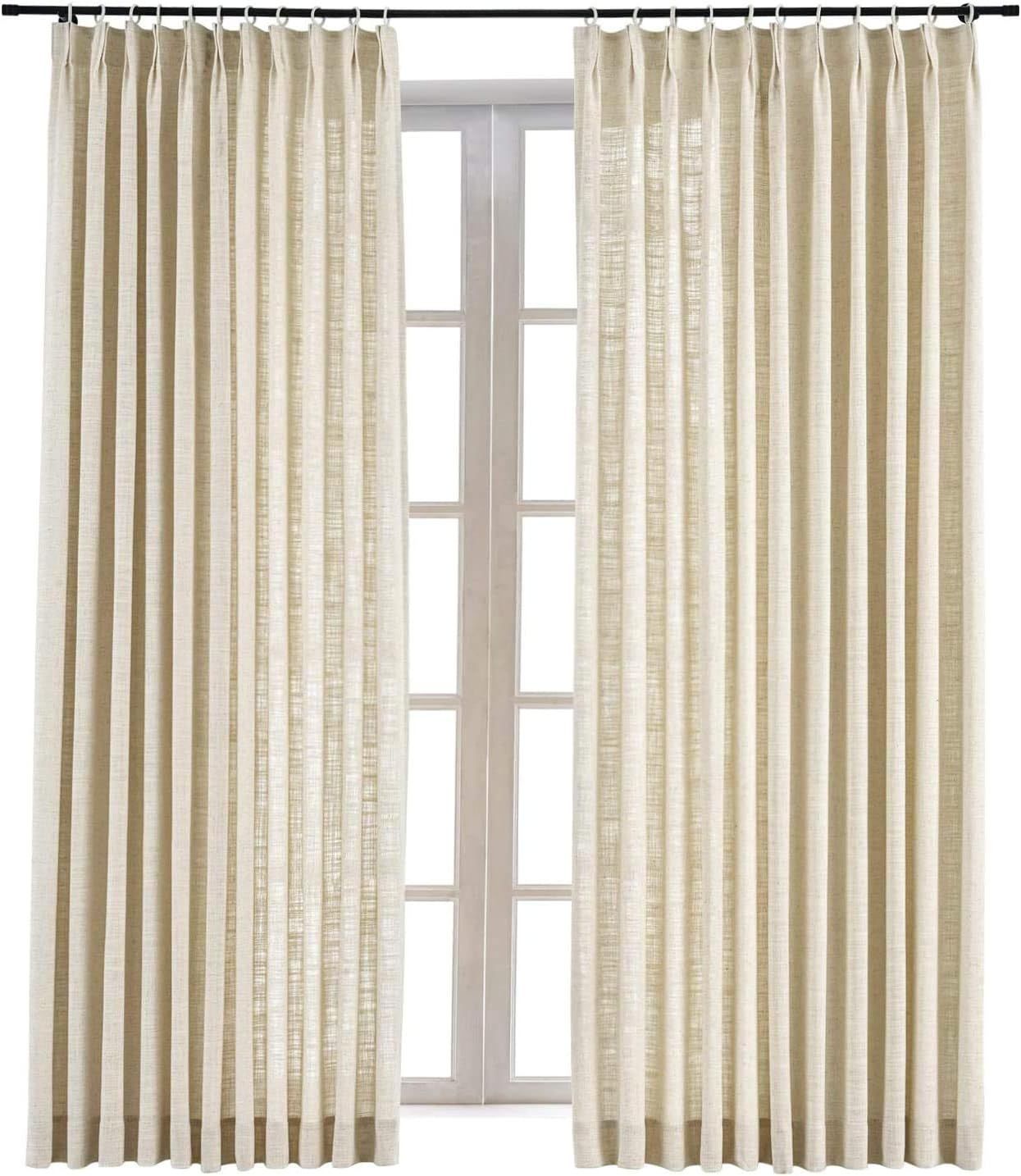 Amazon.com: TWOPAGES 100 W x 96 L inch Pinch Pleat Darkening Drapes Faux Linen Curtains Drapery P... | Amazon (US)