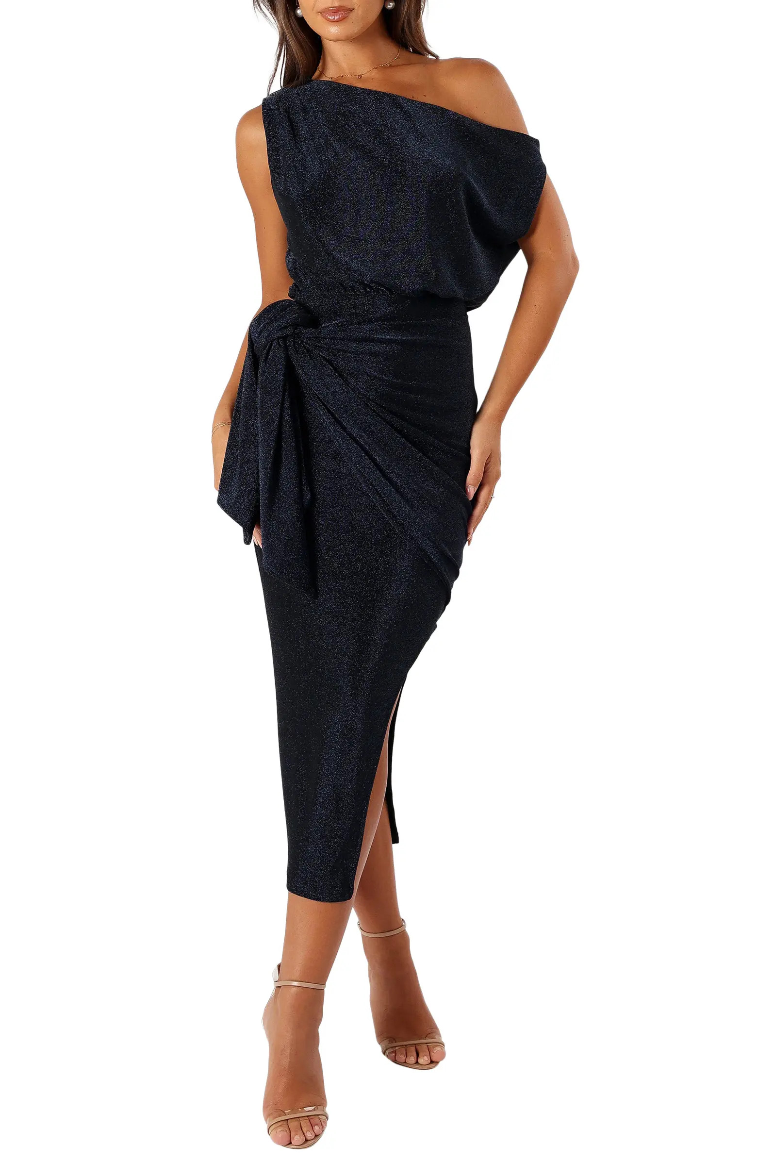 Santiago Metallic Side Tie One-Shoulder Midi Dress | Nordstrom