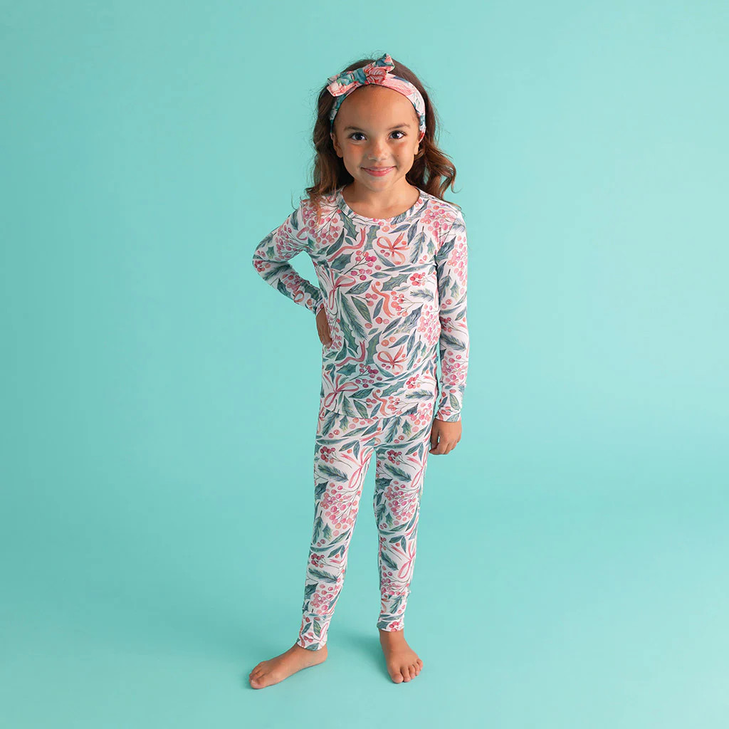 Holiday White Long Sleeve Toddler Pajamas | Holly Day | Posh Peanut