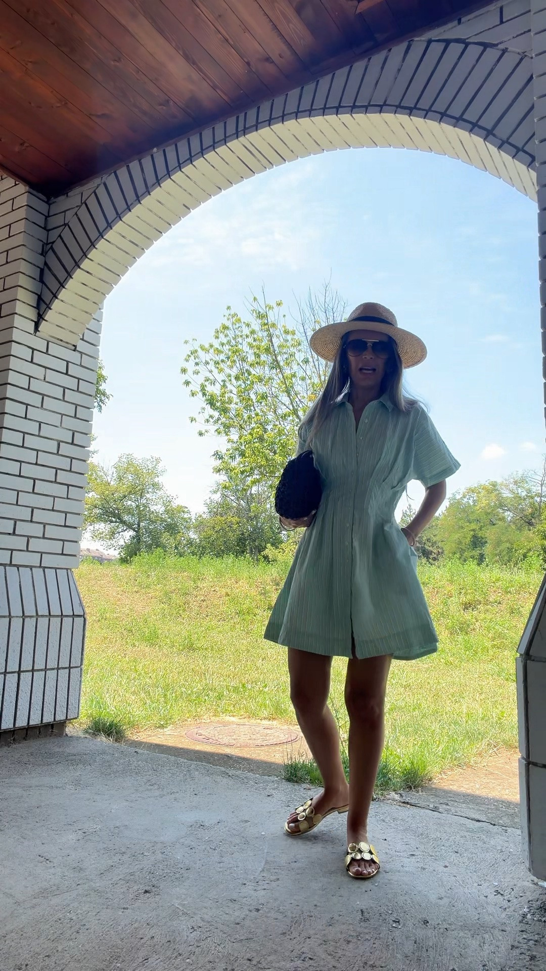 Suze down in mini this dress at Walmart  Runs very large. I’m wearing XXS - Walmart dress
I linked longer version as well. Wearing XS in long 

Very similar to Anthropologie dress

#LTKootd #LTKgrwm #LTKOver40