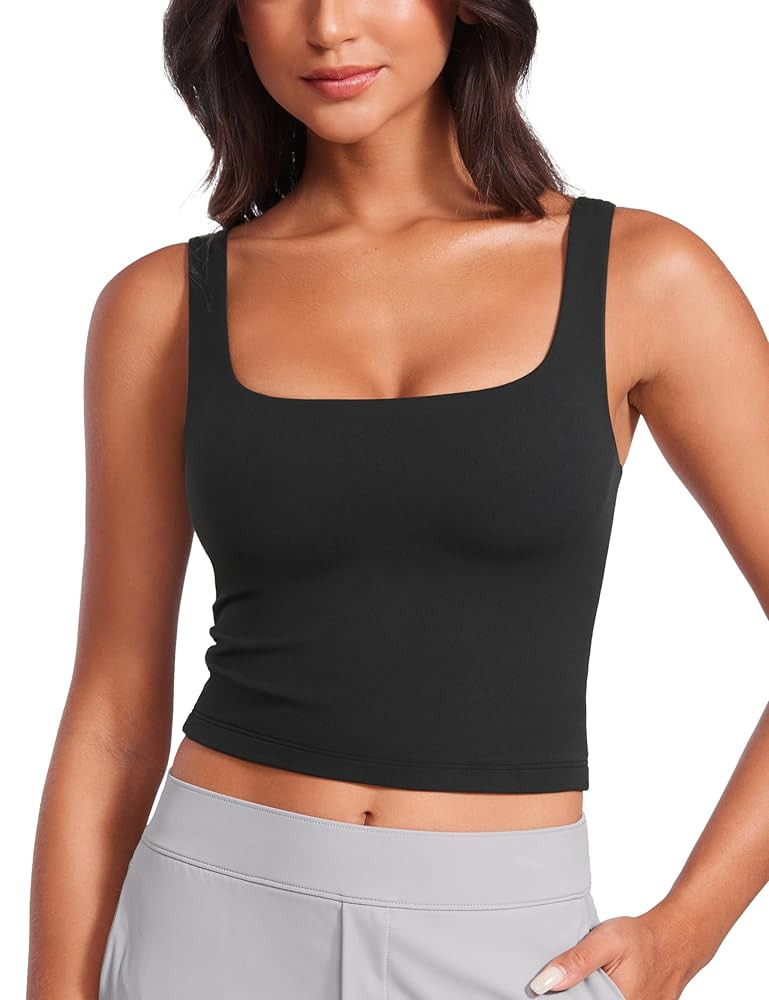 CRZ YOGA Womens Butterluxe Double Lined Square Neck Tight Tank Tops Sleeveless Workout Cropped Ca... | Amazon (US)
