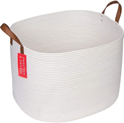 Sweetzer & Orange Extra Large Woven Cotton Rope Storage Basket – 23”x20.5”x15.5” w/Vegan Handles - B | Amazon (US)