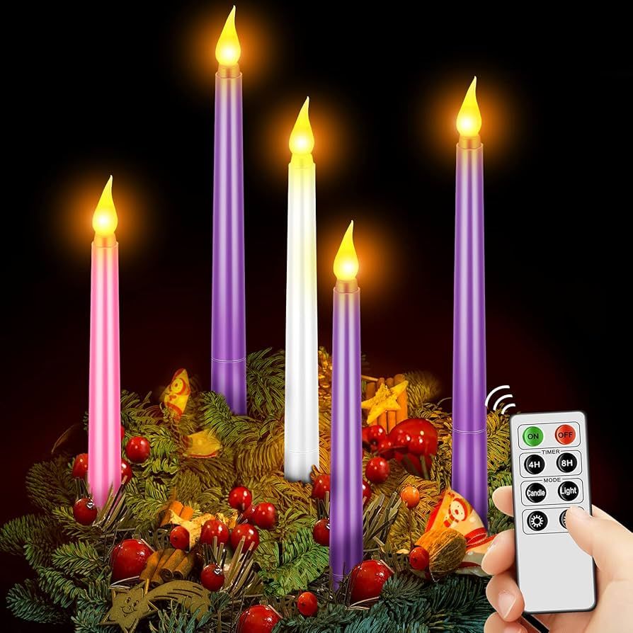 Mudder 5 Pcs LED Flameless Advent Candle Set Christmas Candles with Remote Seasonal Celebration,P... | Amazon (US)