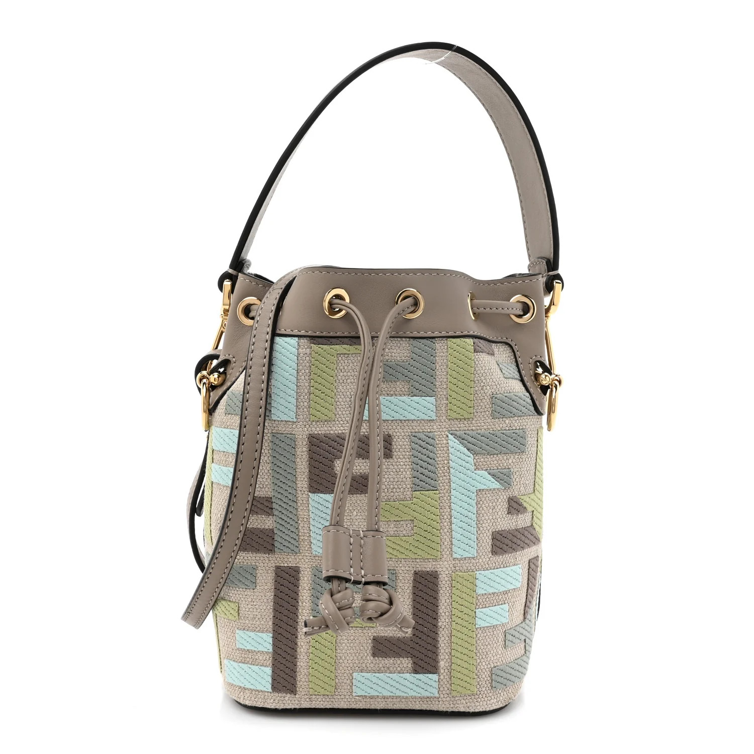 Canvas Calfskin FF Multicolor Mini Mon Tresor Bucket Bag Matcha Milk Dove | FASHIONPHILE (US)