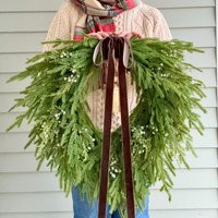 Winter Front Door Real Touch Norfolk Pine Wreath With Juniper, Velvet Bow, & Rustic Gold Bell; Cascading Faux Greenery | Etsy (US)