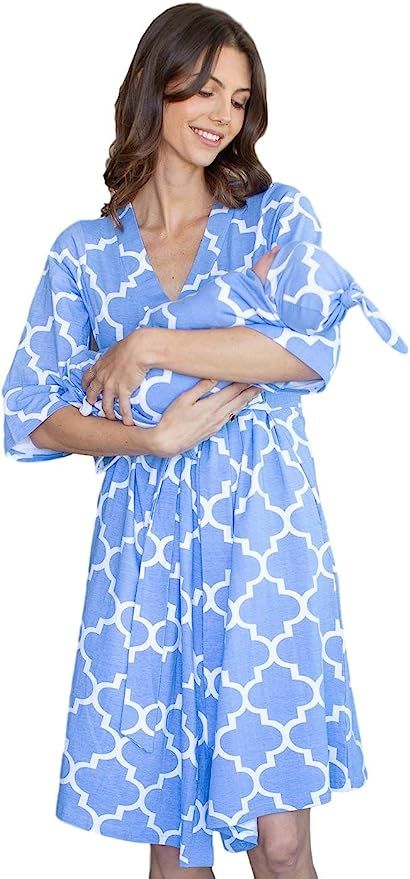 Matching Maternity/Delivery Robe with Baby Swaddle Set, Mom and Baby (Marin, L/XL pre Pregnancy 1... | Amazon (US)