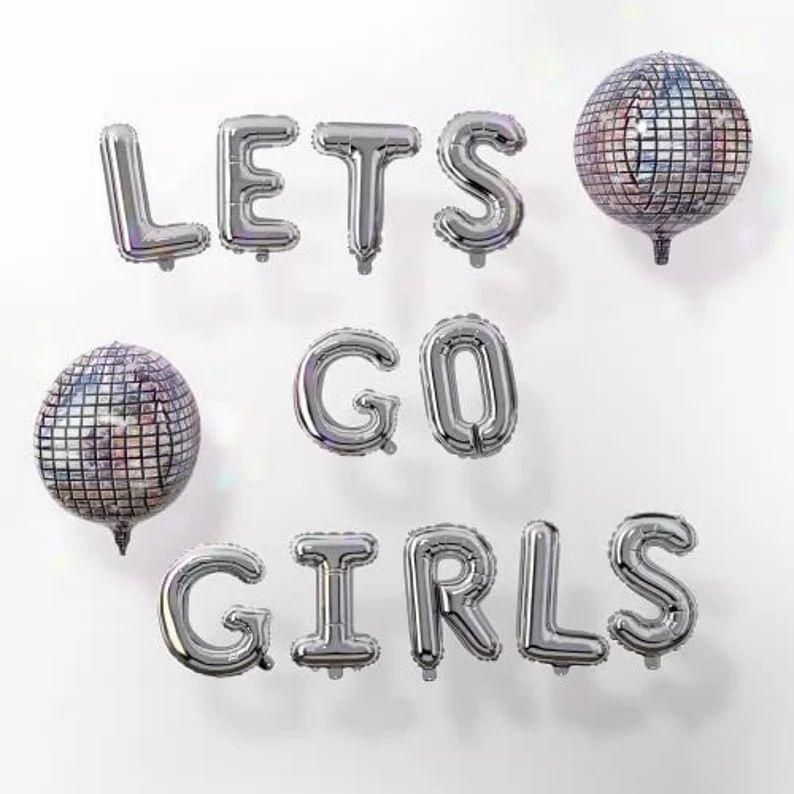 Lets Go Girls Foil Balloons 16" Silver Letter Balloons Disco Ball Bachelorette Hen Party Bach Par... | Etsy (US)