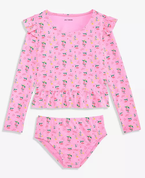 Epic Threads Toddler Girls' 2T-5T Long-Sleeve Ruffle Rashguard 2-Piece Swimsuit, Macy's Exclusive... | Macy's