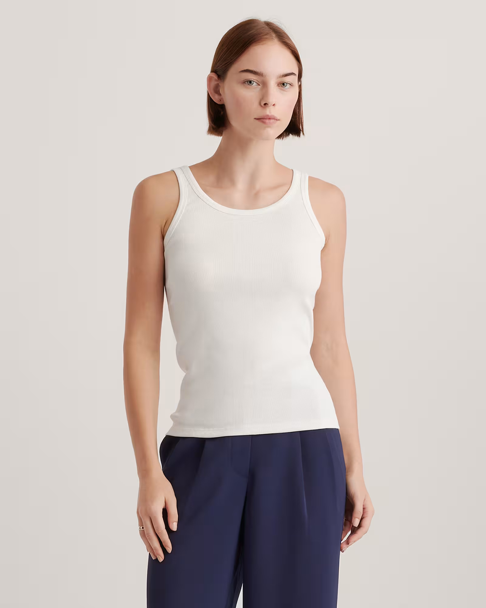 Organic Cotton Micro-Rib Scoop Neck Tank in White | Quince