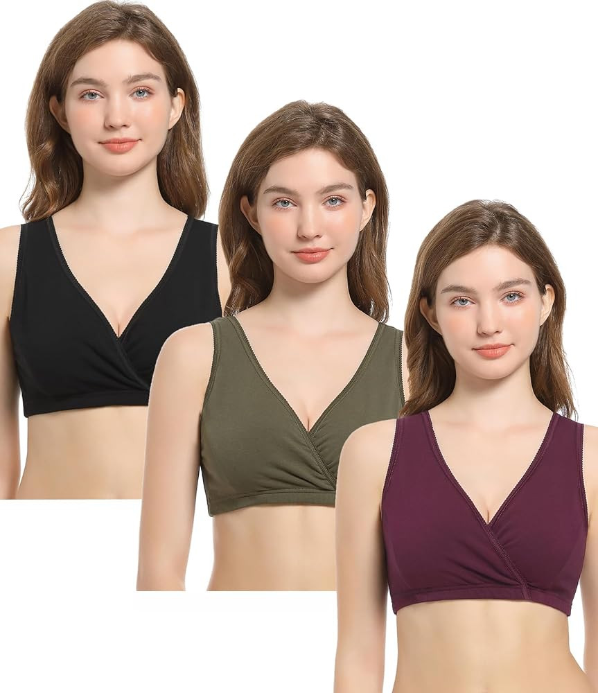 CAKYE 3 Pack Maternity Nursing Sleep Bra Breastfeeding Cotton Bralette | Amazon (US)
