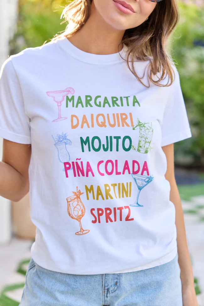 Drink List White Graphic Tee | Pink Lily