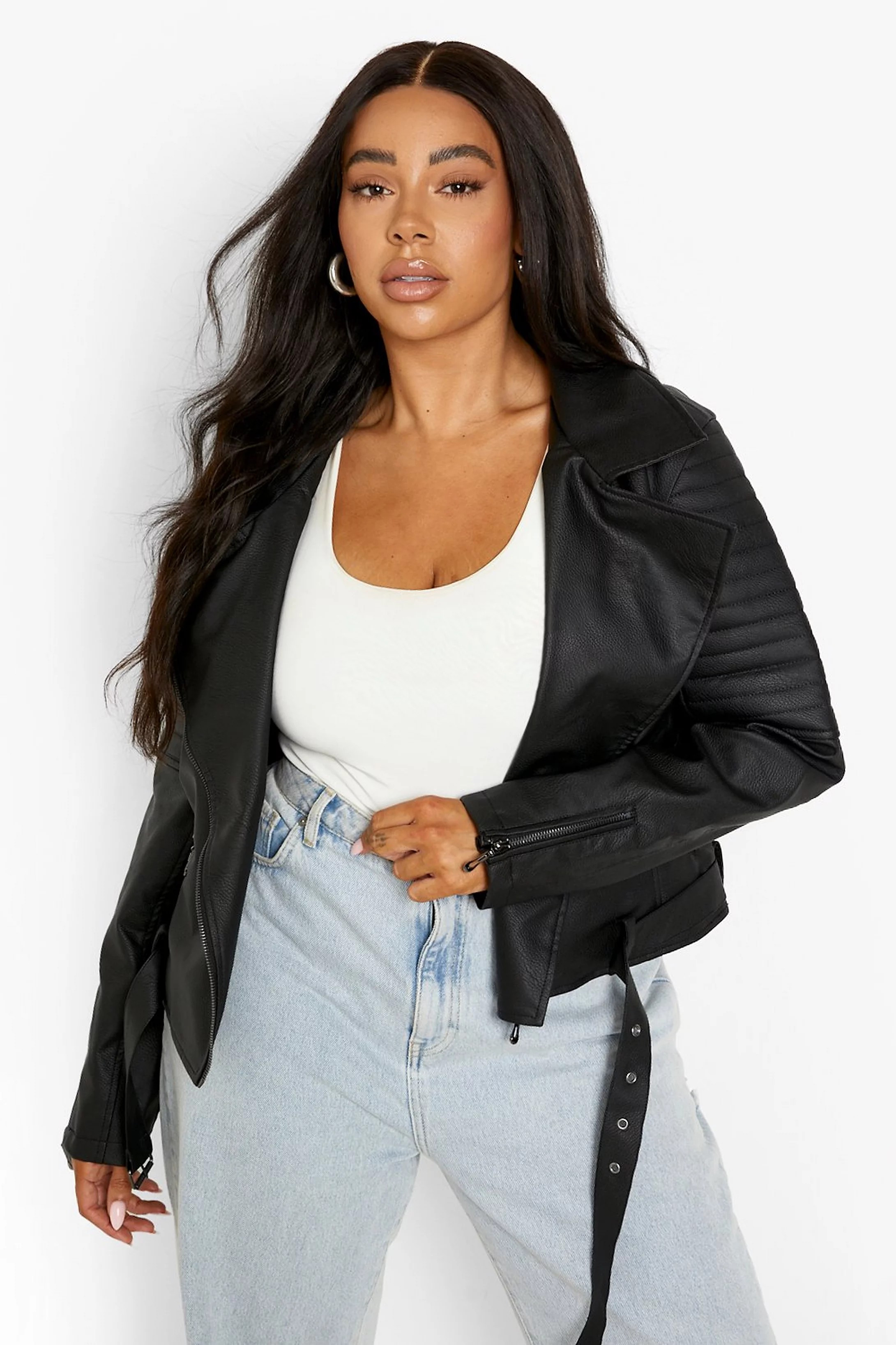 Plus Belted Biker Jacket | Boohoo.com (US & CA)