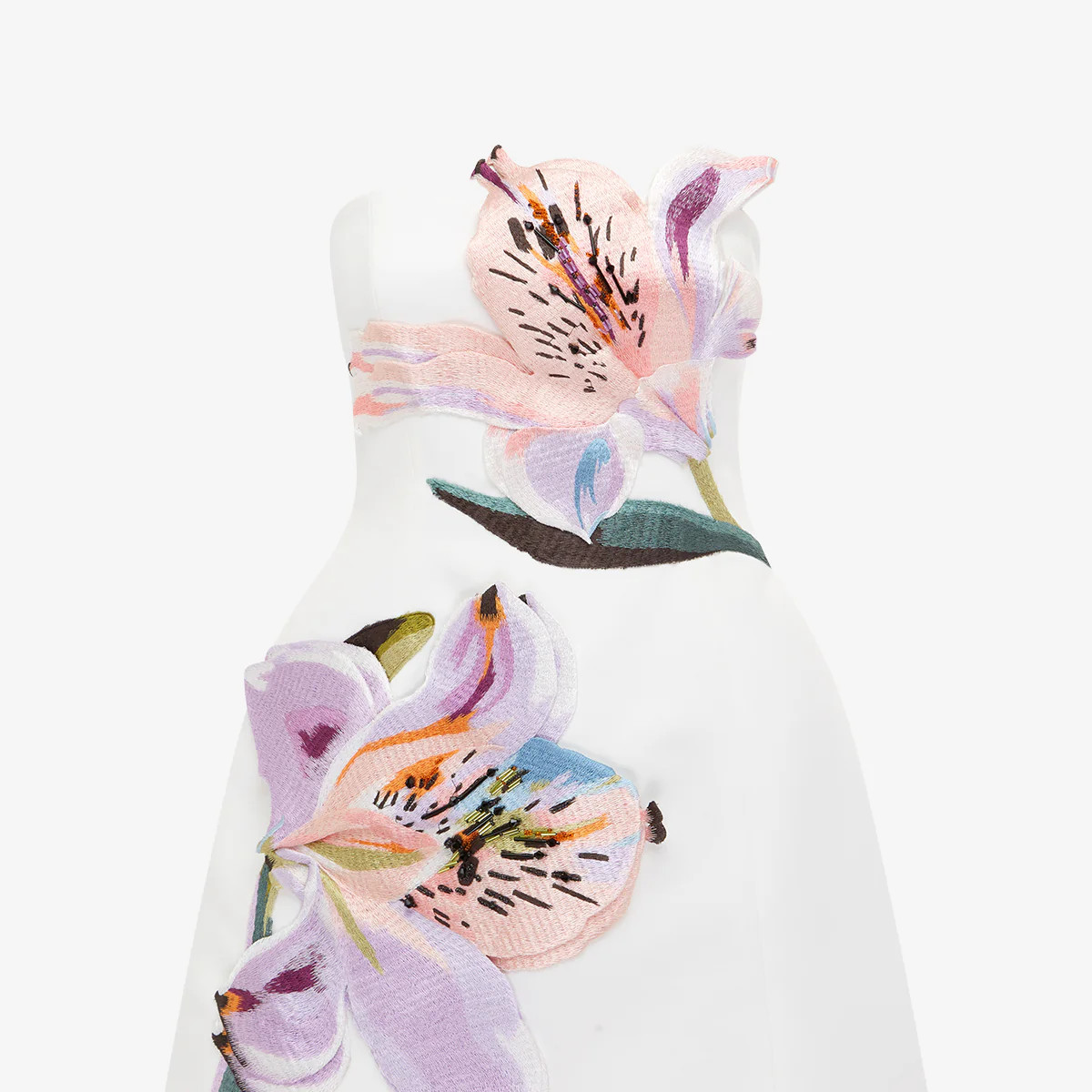 Rosario Appliqué Floral Bustier Mini Dress - Lily Print in Snow | LEO LIN US