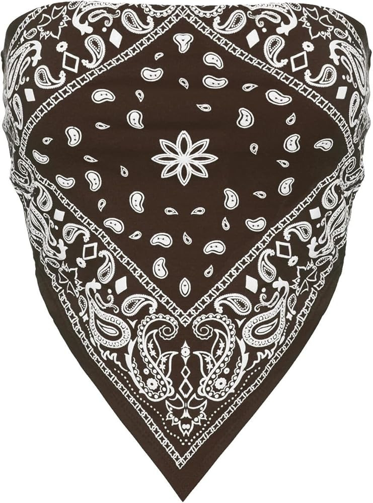 Design by Olivia Women's Sexy Paisley Print/Solid Bandana Tube Crop Top Shirt- Made in USA | Amazon (US)