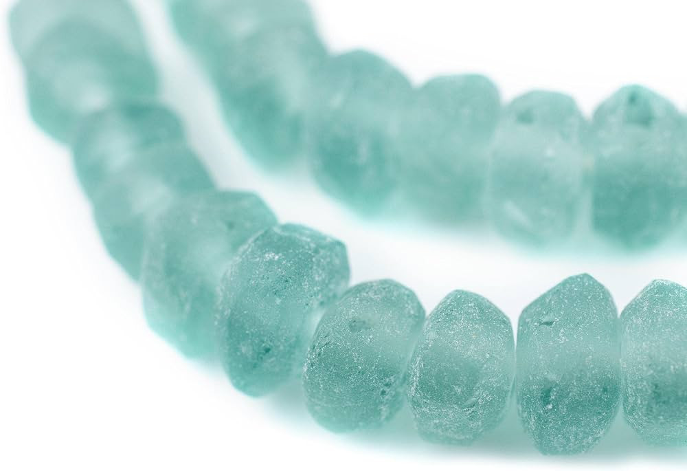 The Bead Chest Clear Marine Recycled Glass Beads 11mm Rondelle Sea Glass Green Disk, Large Hole 2... | Amazon (US)