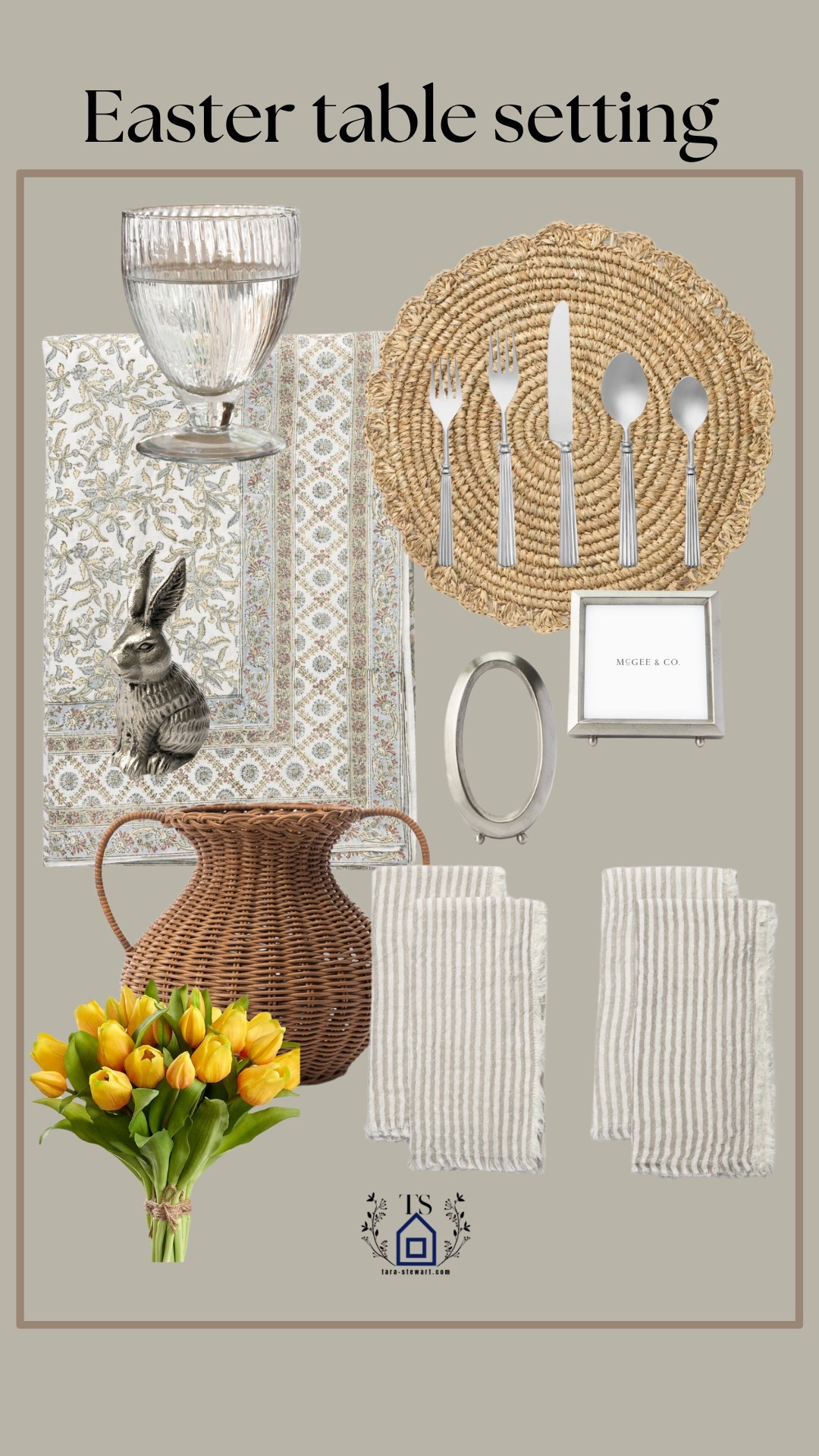 Easter table setting inspo. Casual, yet elegant. Timeless flat ware, rattan place mat, Real touch faux tulips in the color of sunshine. Wine or water glasses are a best seller!

#LTKHome #LTKParties #LTKSeasonal