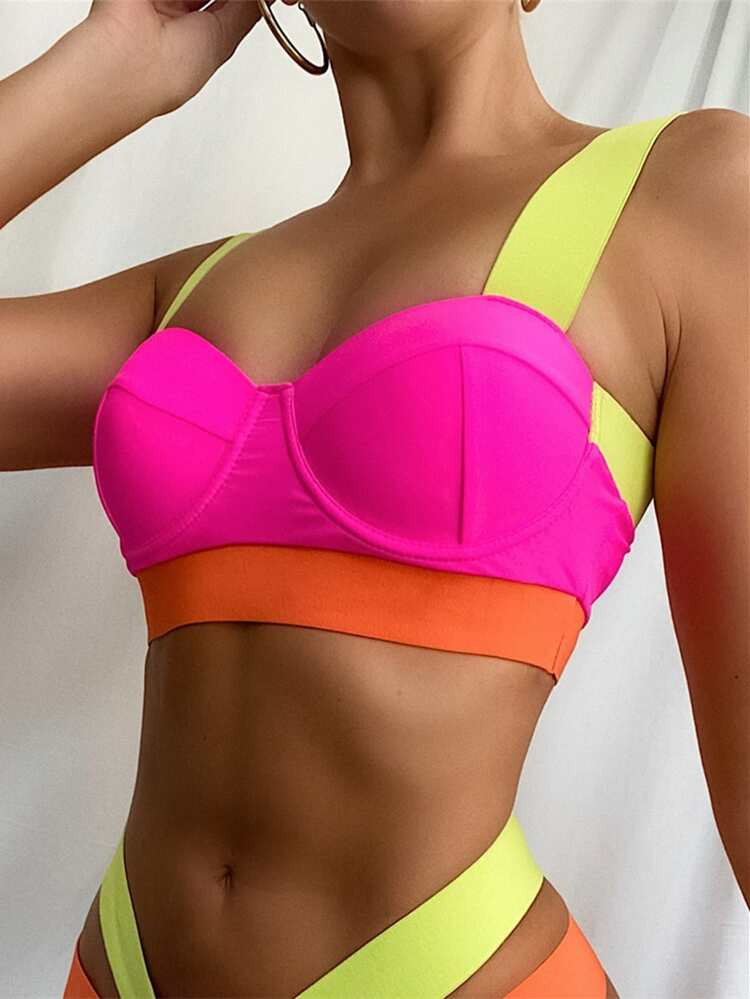Color Block Push Up Bikini Top | SHEIN