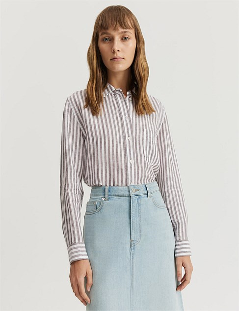 Country Road Organically Grown Linen Stripe Shirt | David Jones | David Jones (Australia & New Zealand)