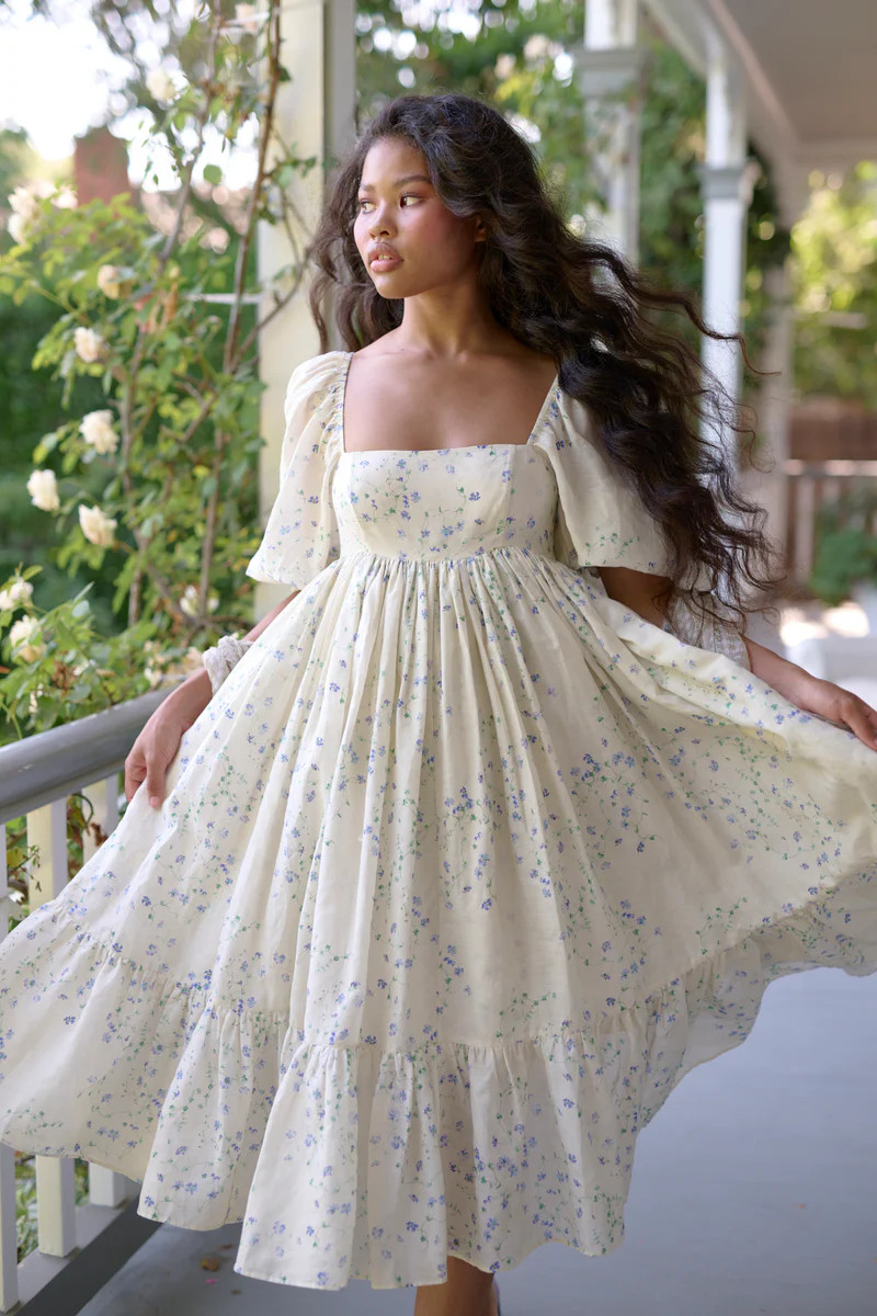 The Blue Vine French Puff Dress | Selkie Collection