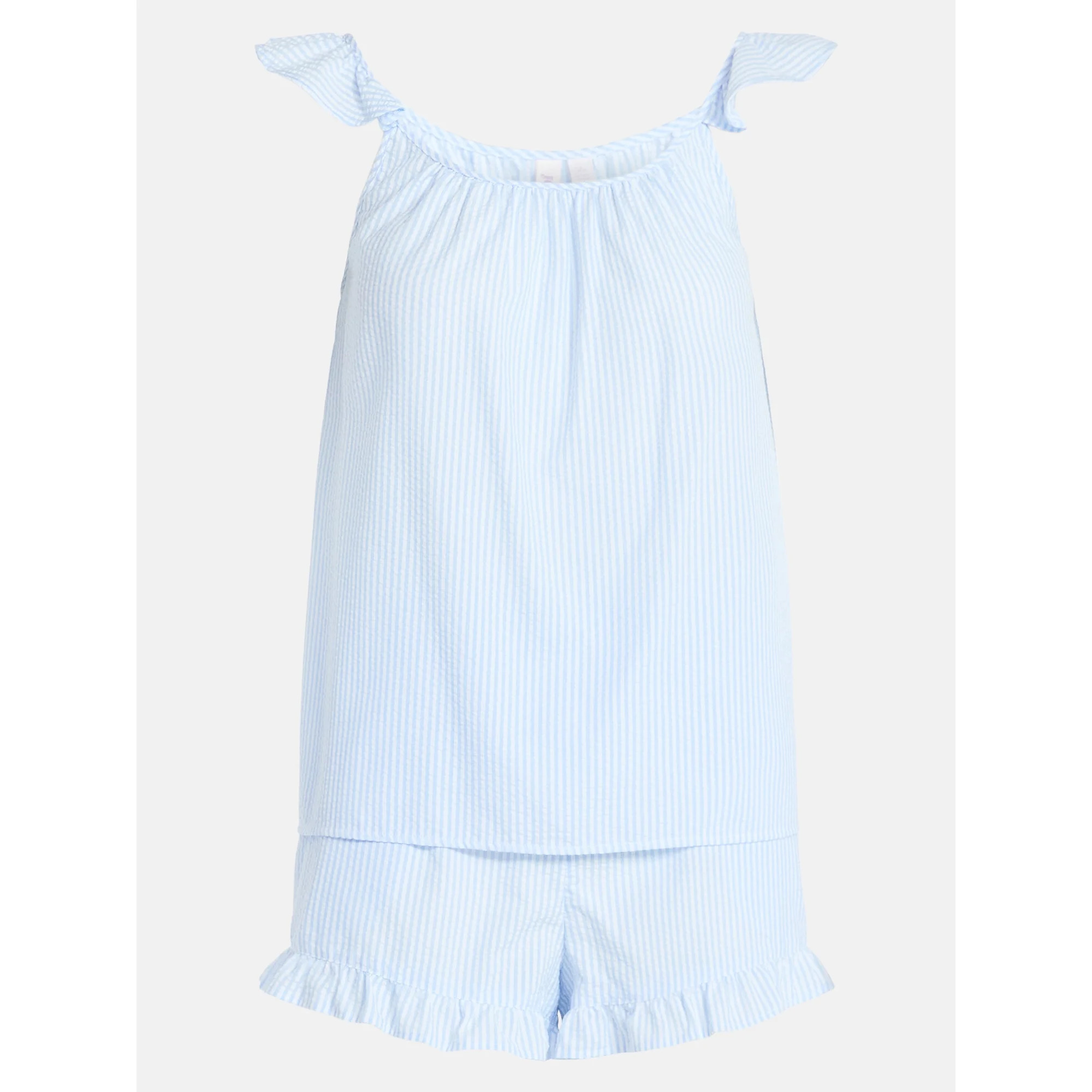 Joyspun Women's Seersucker Sleep Cami and Shorts Set with Ruffle, 2-Piece, Sizes XS-3X | Walmart (US)