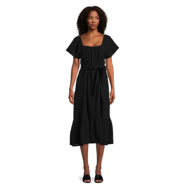 Time and Tru Women's Flutter Sleeve Textured Dress | Walmart (US)