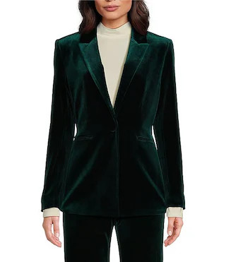 Liza Stretch Velvet Notch Lapel Long Sleeve Button Front Coordinating Blazer | Dillard's