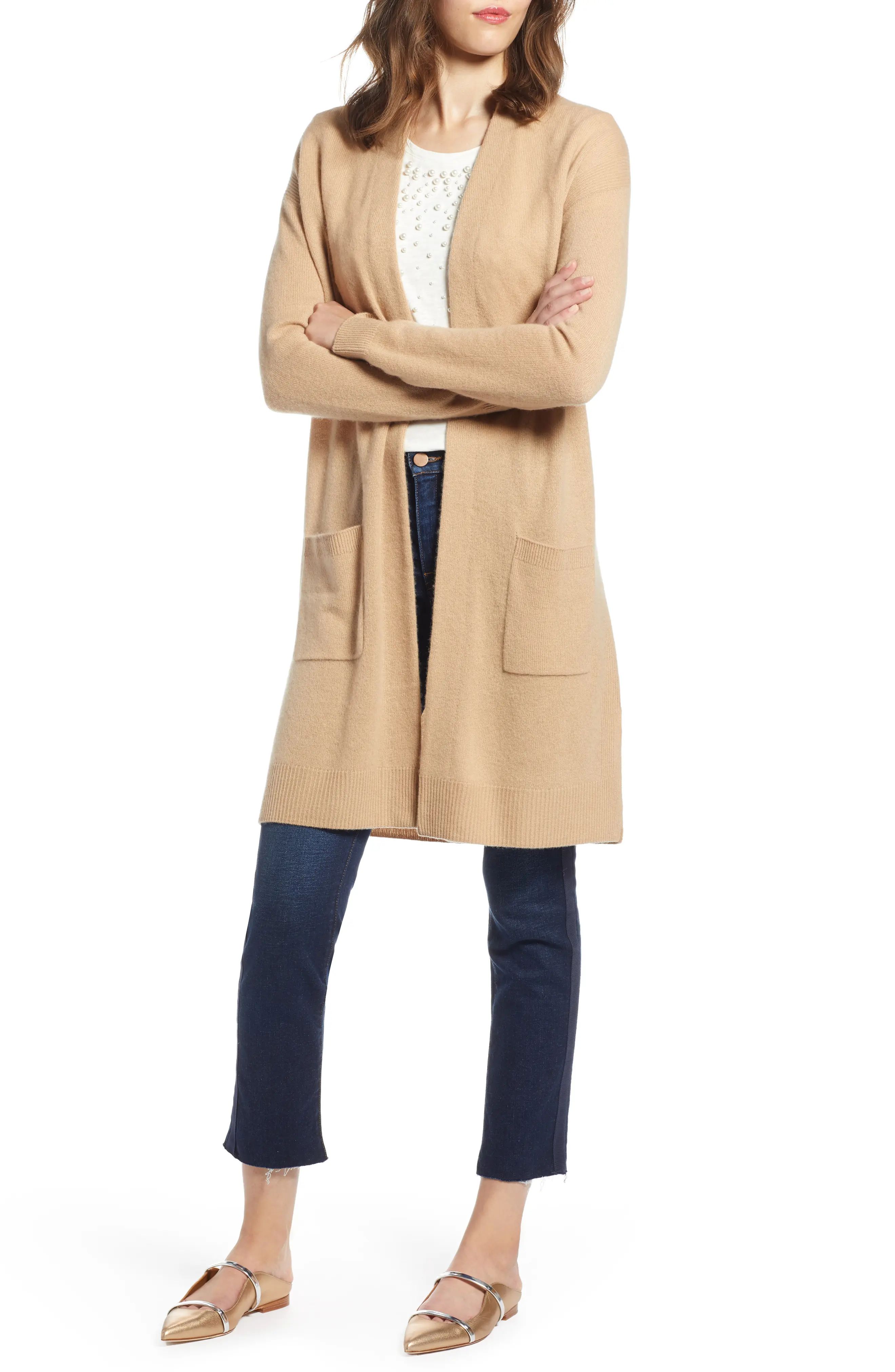 Halogen® Rib Knit Wool & Cashmere Cardigan (Regular & Petite) | Nordstrom