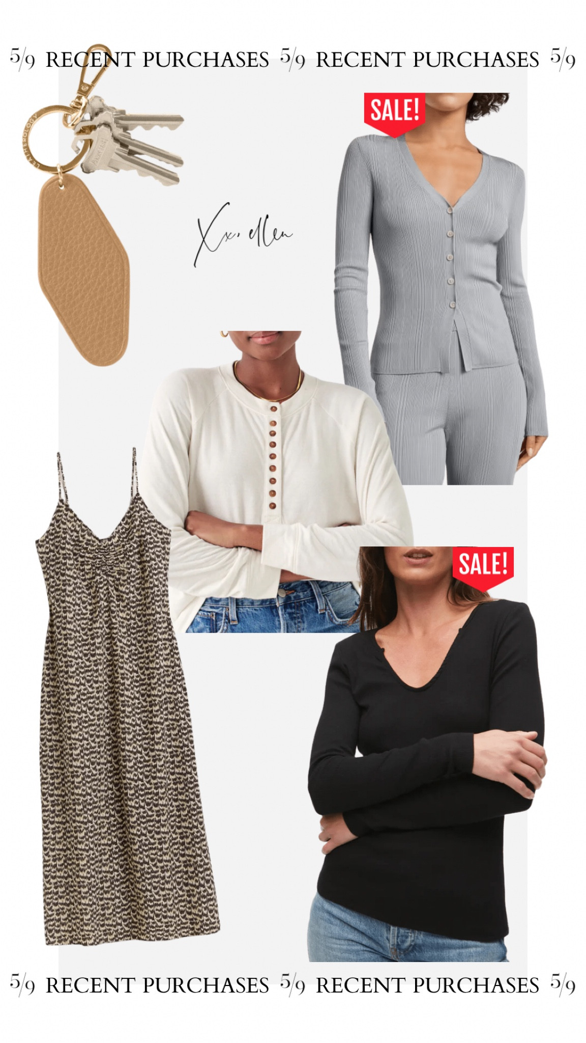Recent purchases // keychain, slip dress, Henley tee, cardigan, ribbed long sleeve tee 

#LTKunder100
