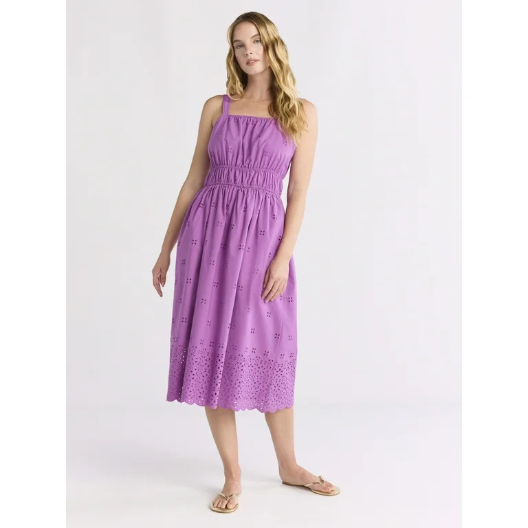 Time and Tru Women's Midi Eyelet Dress, Sizes XS-XXXL | Walmart (US)
