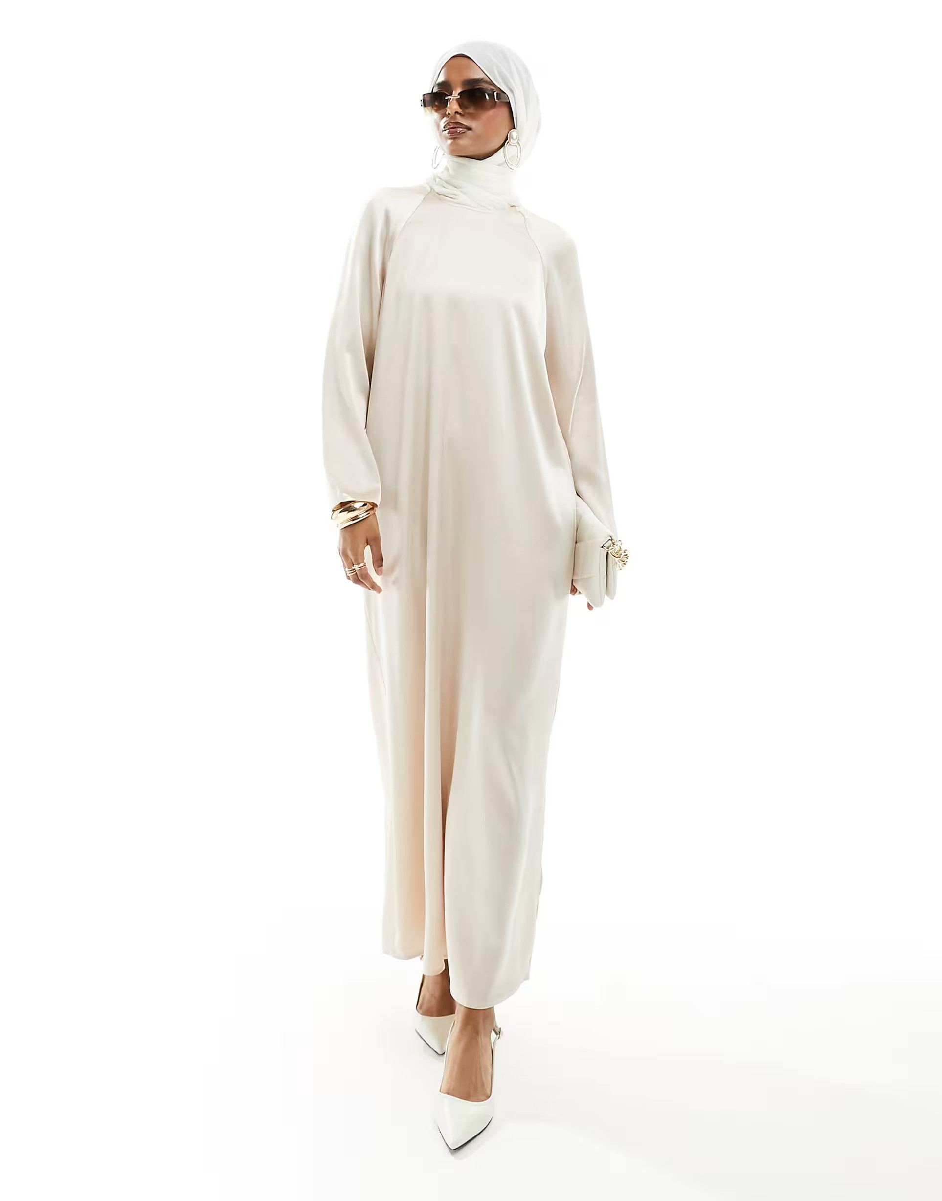 ASOS DESIGN satin crew neck oversized maxi dress in champagne | ASOS | ASOS (Global)