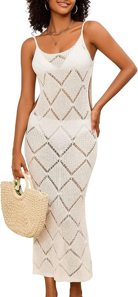 Bsubseach Swimsuit Crochet Beach Coverup - Women Hollow Out Knit Swim Cover Up Dress Spaghetti St... | Amazon (US)