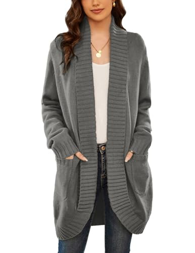GRACE KARIN Women's 2024 Fall Winter Long Sleeve Open Front Casual Soft Chunky Knit Cardigan Sweater Outerwear(Dark Gray,M) | Amazon (US)