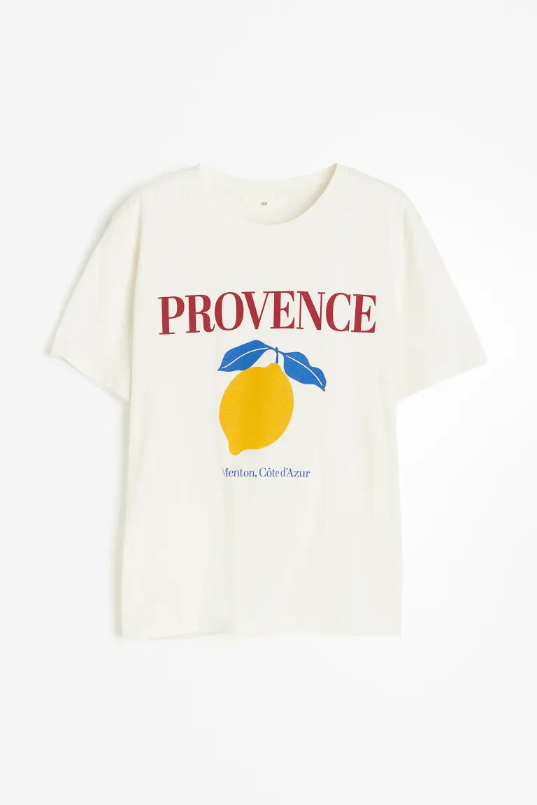 Cotton T-shirt - Cream/Provence - Ladies | H&M US | H&M (US + CA)