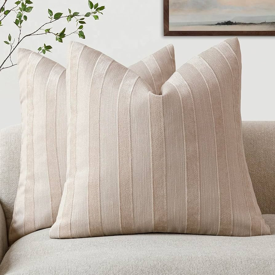 Foindtower Set of 2 Decorative Striped Chenille Throw Pillow Covers Luxury Accent Cushion Covers ... | Amazon (US)