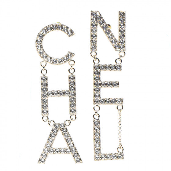 CHANEL

Crystal Cha-Nel Logo Drop Earrings Gold | Fashionphile