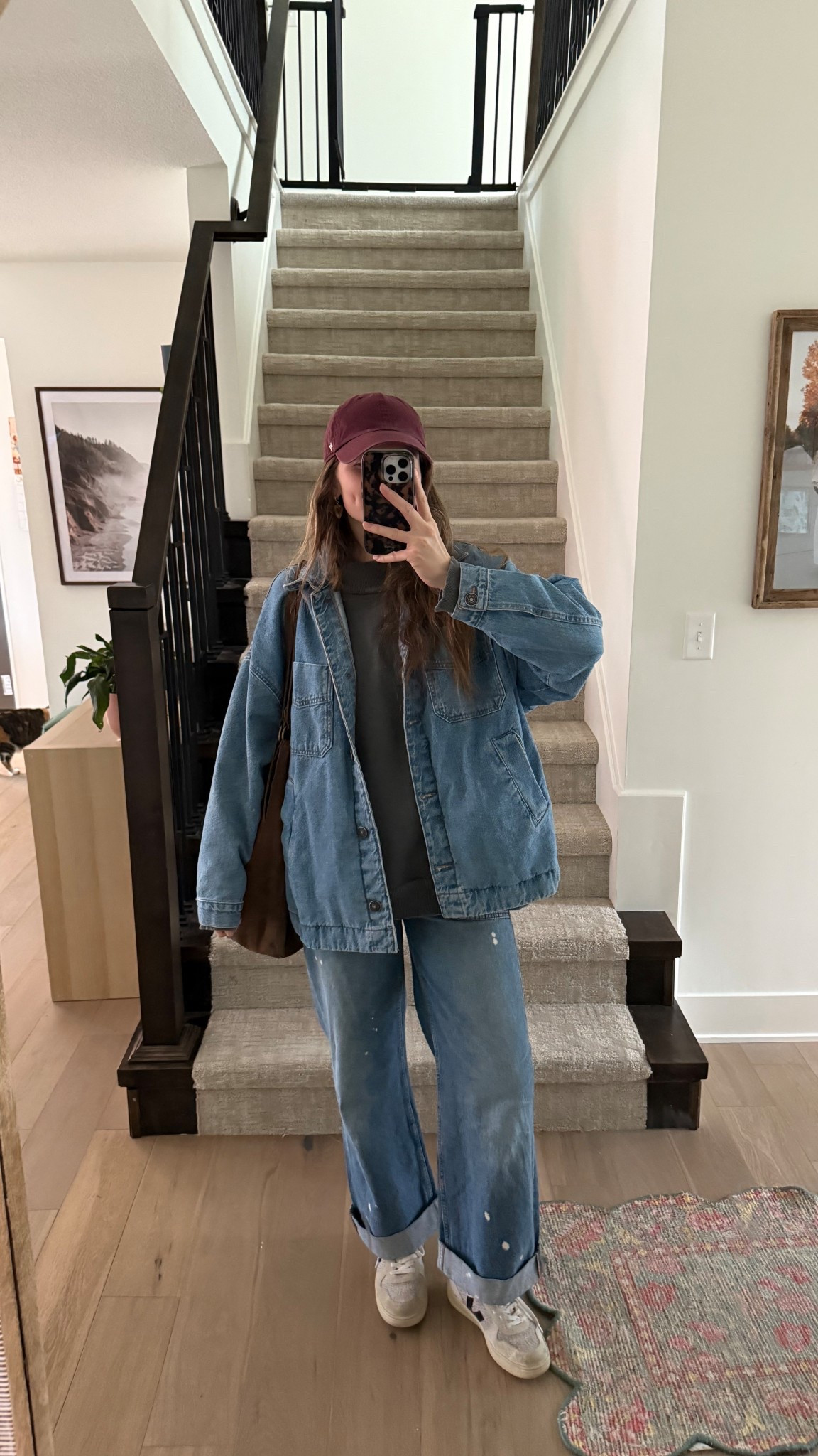 all for a baggy on baggy look! Wearing a small in denim jacket and medium in mockneck sweatshirt! Pants are pre-pregnancy size and not fully buttoned yet postpartum :) linked washes in stock! 

Postpartum, mom outfit, winter outfit 

#LTKootd