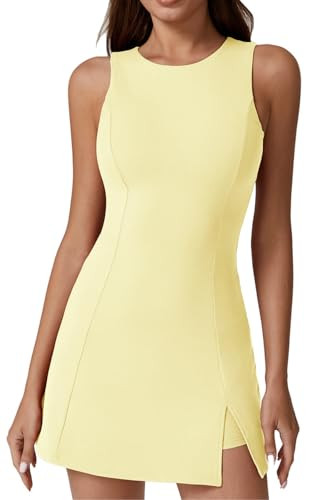 QINSEN Womens Crew Neck Tennis Dress Sleeveless Side Slit Golf Athletic Dress Build in Shorts wit... | Amazon (US)