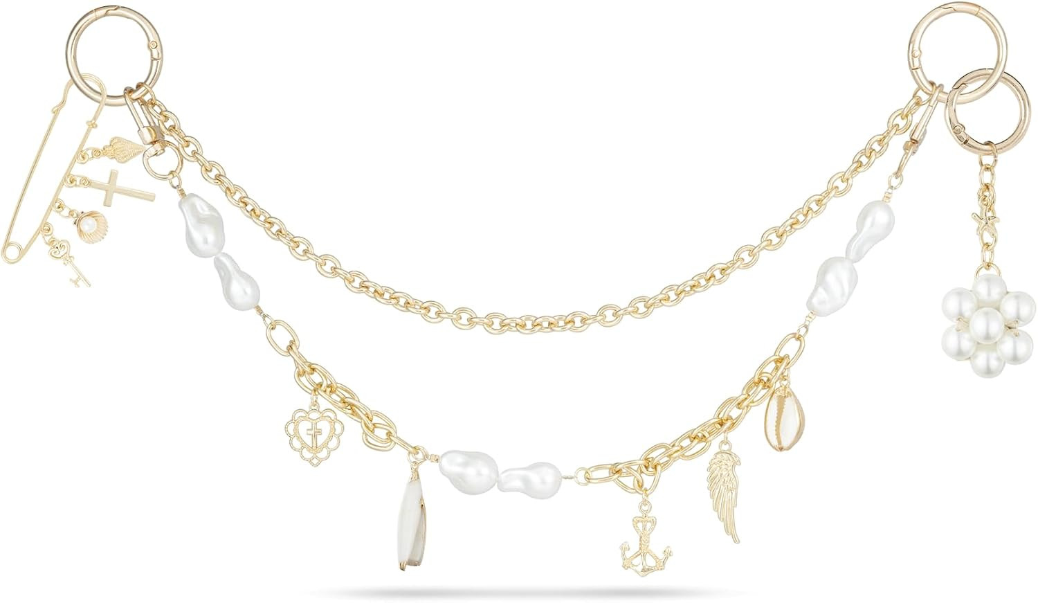 4-in-1 Bag Charms Set, Elegant Gold Purse Charms with Pearl Beads, Shell Pendant, and Safety Pin, Handbag Charm | Amazon (US)