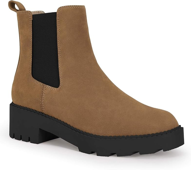 Coutgo Womens Platform Chunky Low Heel Slip on Chelsea Boots Suede Elastic Ankle Boots | Amazon (US)