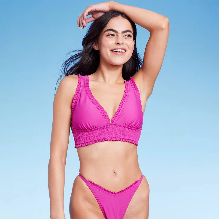 Women's Smocked Detail Longline Bikini Top - Wild Fable™ Purple | Target