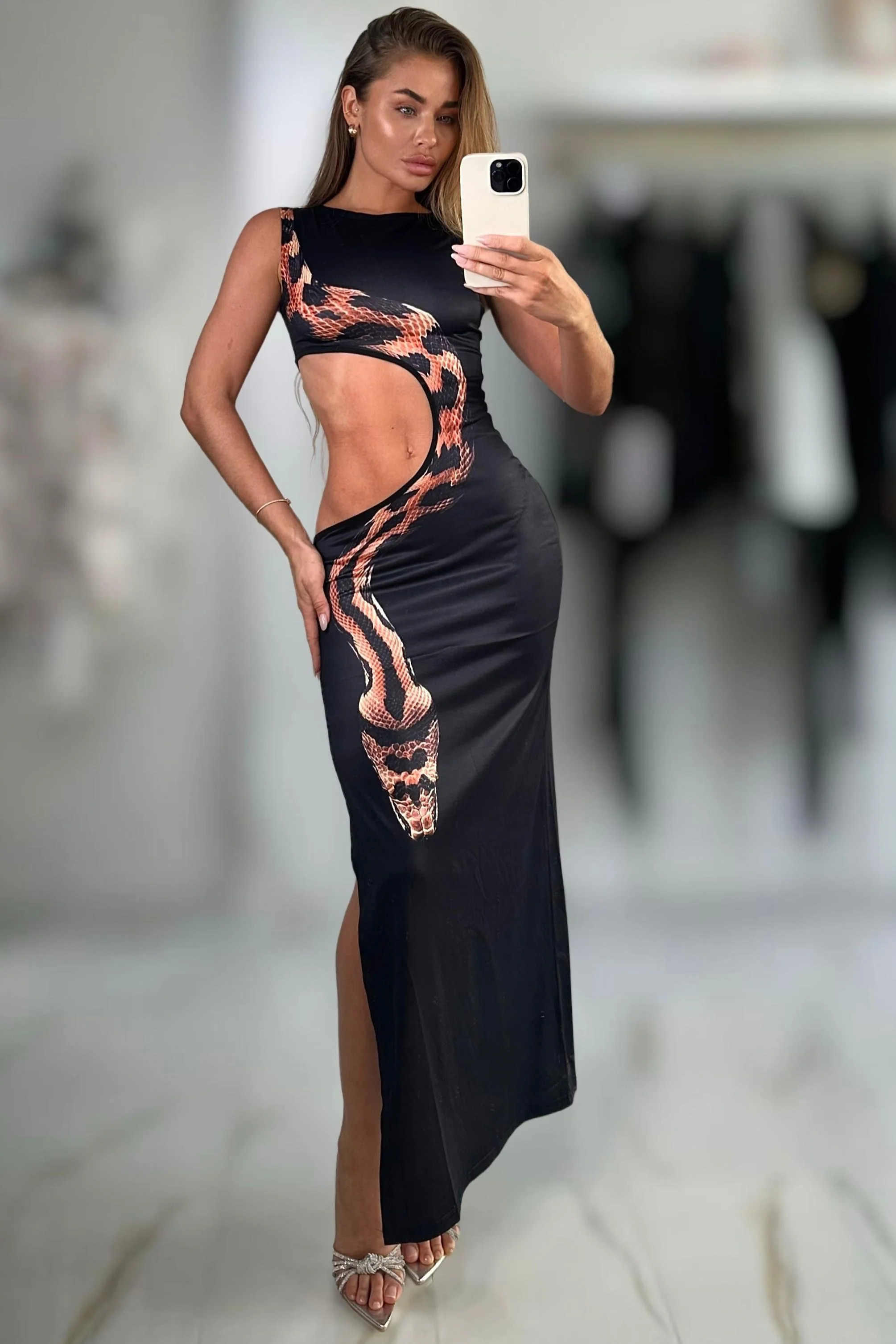 Jessica Bara Snella Snake Cut Out Maxi Dress Medium / Black | JESSICA BARA