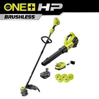 ONE+ HP 18V Brushless Cordless Battery 15 in. String Trimmer, 510 CFM Blower & 0.080 in. Line w/4.0 Ah Battery & Charger | The Home Depot