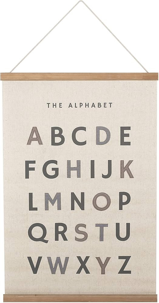 Bon et Beau 16 x 24 Inch Embroidered Alphabet Poster Framed with Wood Hanger - Neutral Gray Wall ... | Amazon (US)