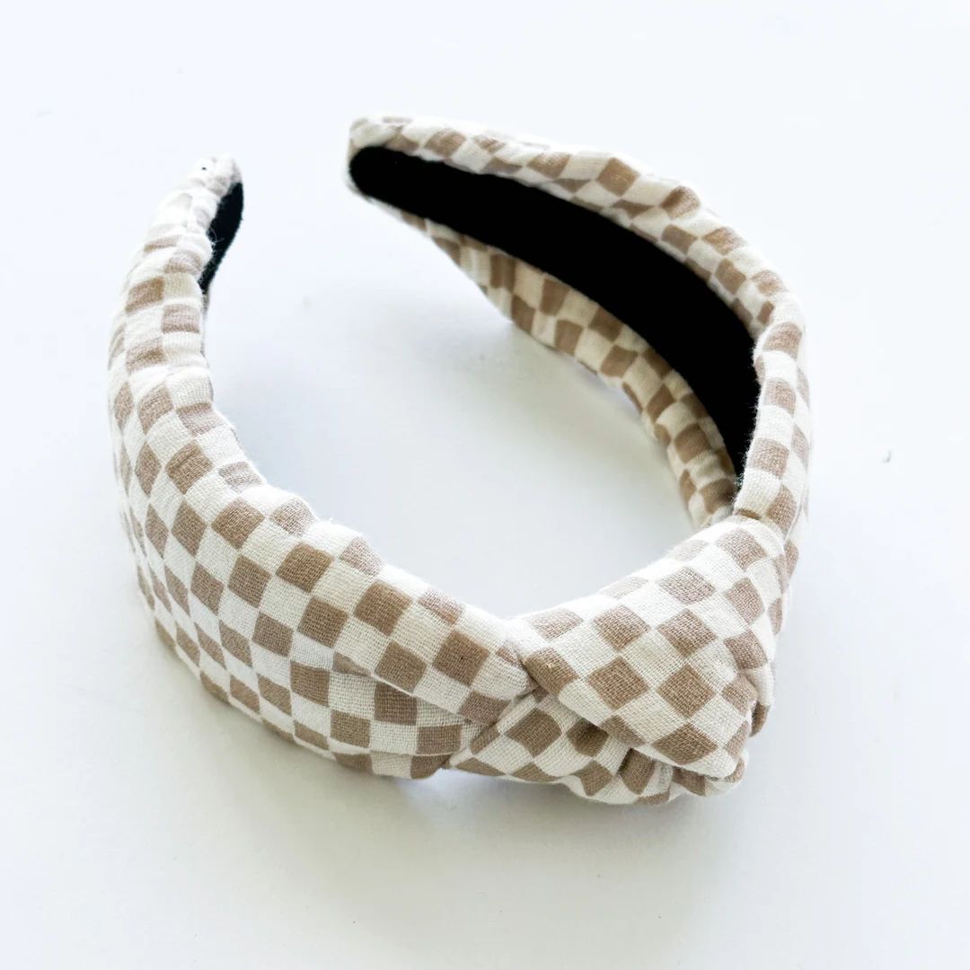 Cream and Tan Checkered Headband, Women's Headband, Knotted Headband, Knot Headband, Comfy Headba... | Etsy (US)