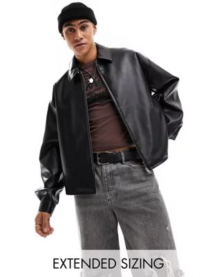 ASOS DESIGN oversized cropped faux leather coach jacket in black | ASOS | ASOS (Global)
