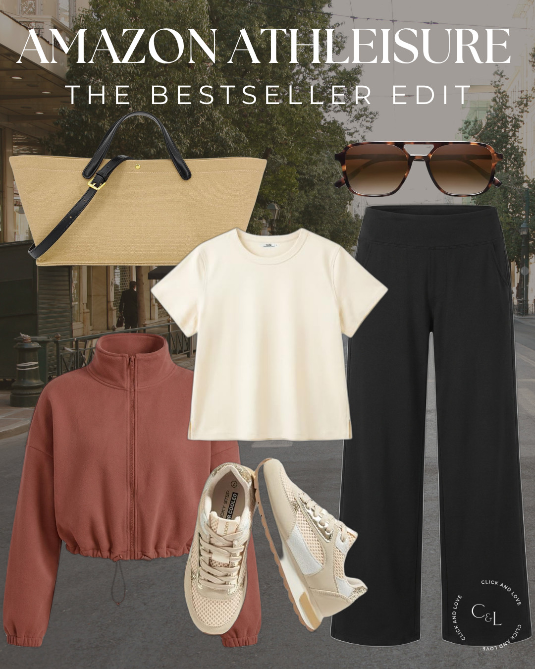 Black wide leg pants, a simple cream tee and a cropped zip up jacket in the prettiest rust color. Add a canvas tote and neutral sneakers and you are ready for anything. So easy to wear all season! 

 #athleisure #amazonfashion #amazonfinds #widelegpants #yogapants #basictee #zipjacket #fleecejacket #canvastote #sneakers #falloutfit #fallfashion #casualstyle #comfyoutfit #momstyle #founditonamazon #LTKActive