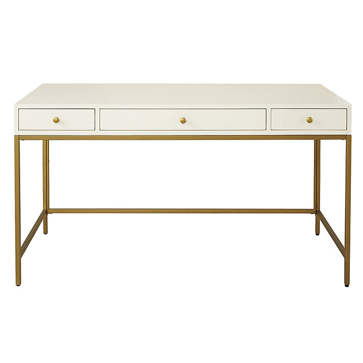 Edith Desk with Champagne Metal Frame & White Finish Storage Drawers | Ballard Designs, Inc.