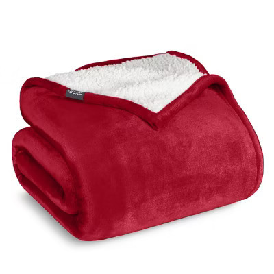 Red Throw/Travel Faux Shearling Fleece Blanket by Bare Home | Target